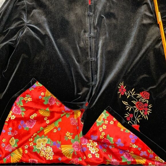 Y2K Susan Graver 2X Black Velvet Embroidered Frog Button Jacket Mandarin Collar - Picture 5 of 7